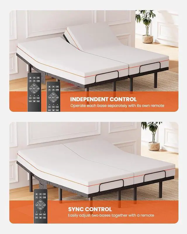 Alt view image 7 of 7 - Amada Split King Adjustable Bed Frame with Massage, Adjustable Bed Base with 4 USB Ports & Under-Bed Nightlight, Head & Foot Incline, Electric Base with 4 Height Options, 01B-SK1