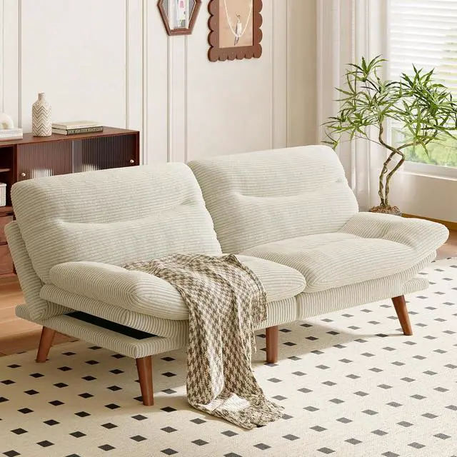 Alt view image 3 of 7 - 75Futon Sofa Bed,3-in-1 Futon Couch w/Adjustable Backrest & Armrests, Convertible Sleeper Sofa Bed, Small Folding Sleeper Recliner w/Removable Cushion for Apartment, Living Room,Office (75in,Beige)