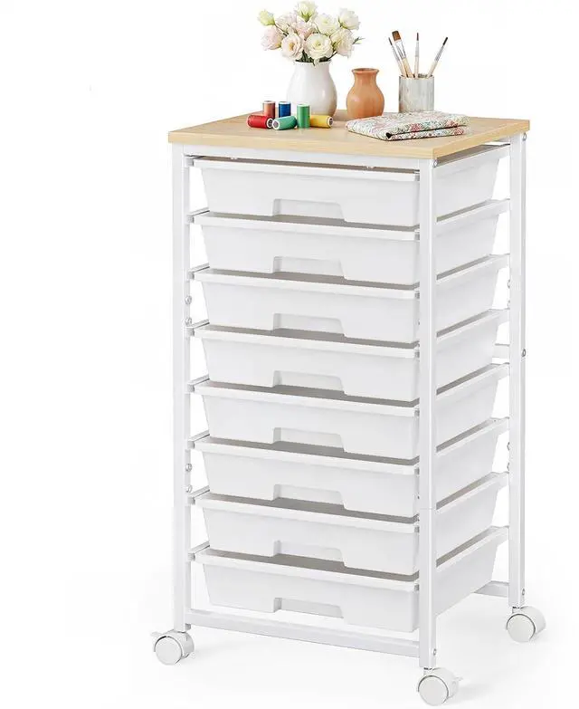 Main image of Pipishell Rolling Cart with 8 Drawers, Rolling Storage Drawer Cart with Lockable Wheels & Wood Tabletop, Craft Organizers and Storage for Craft Room, Classroom, Home Office, Kids Room, Classic White