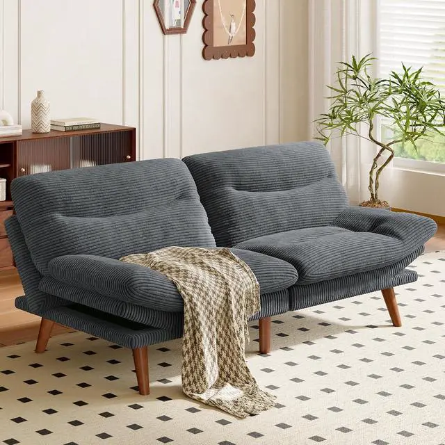 Alt view image 3 of 7 - 75Futon Sofa Bed,3-in-1 Futon Couch w/Adjustable Backrest & Armrests, Convertible Sleeper Sofa Bed, Small Folding Sleeper Recliner w/Removable Cushion for Apartment, Living Room,Office (75in,Grey)