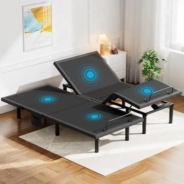 Main image of Pipishell Split King Adjustable Bed Frame with Massage, Electric Bed Base with Head & Foot Incline, USB-A & USB-C Ports, LED Under-Bed Lighting, 4 Leg Height Options, and Easy 3-Step Assembly