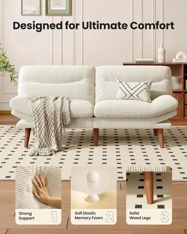 Alt view image 7 of 7 - 75Futon Sofa Bed,3-in-1 Futon Couch w/Adjustable Backrest & Armrests, Convertible Sleeper Sofa Bed, Small Folding Sleeper Recliner w/Removable Cushion for Apartment, Living Room,Office (75in,Beige)