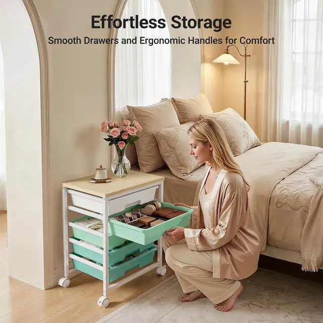 Alt view image 2 of 7 - Pipishell Rolling Cart with 8 Drawers, Rolling Storage Drawer Cart with Lockable Wheels & Wood Tabletop, Craft Organizers and Storage for Craft Room, Classroom, Home Office, Kids Room, Green Gradient