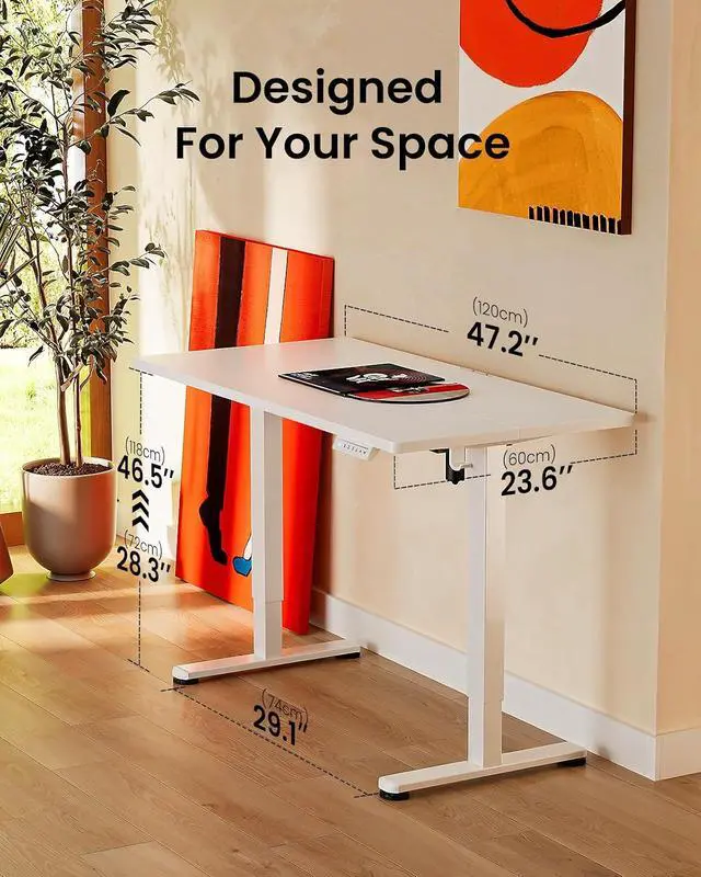 Alt view image 3 of 7 - ErGear Height Adjustable Electric Standing Desk, 48 x 24 Inches Sit Stand up Desk, Memory Computer Home Office Desk, White