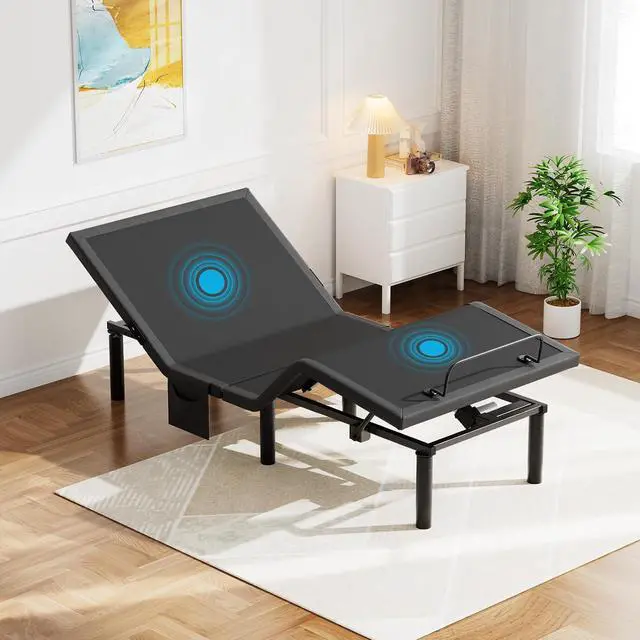Main image of Pipishell Twin XL Adjustable Bed Frame with Massage, Electric Bed Base with Head & Foot Incline, USB-A & USB-C Ports, LED Under-Bed Lighting, 4 Leg Height Options, and Easy 3-Step Assembly
