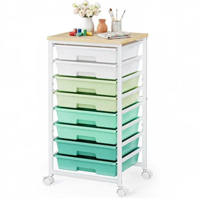 Main image of Pipishell Rolling Cart with 8 Drawers, Rolling Storage Drawer Cart with Lockable Wheels & Wood Tabletop, Craft Organizers and Storage for Craft Room, Classroom, Home Office, Kids Room, Green Gradient