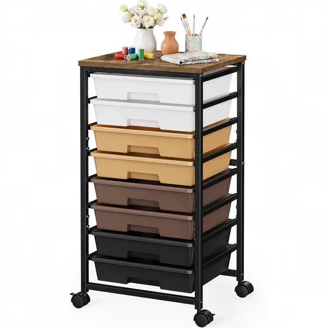 Main image of Pipishell Rolling Cart with 8 Drawers, Rolling Storage Drawer Cart with Lockable Wheels & Wood Tabletop, Craft Organizers and Storage for Craft Room, Classroom, Home Office, Kids Room, Khaki Gradient