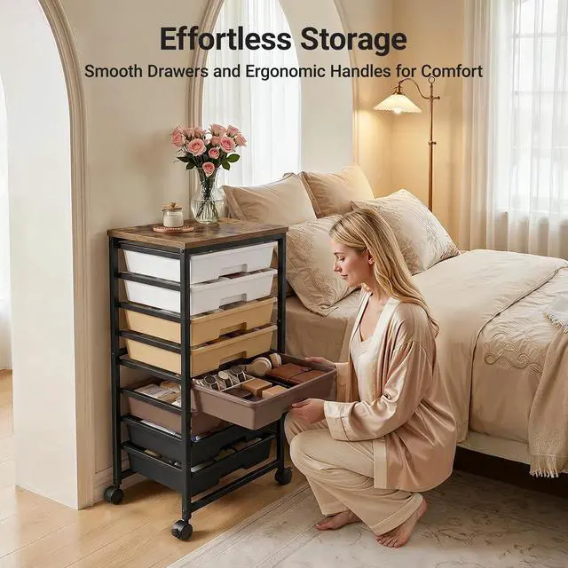 Alt view image 2 of 7 - Pipishell Rolling Cart with 8 Drawers, Rolling Storage Drawer Cart with Lockable Wheels & Wood Tabletop, Craft Organizers and Storage for Craft Room, Classroom, Home Office, Kids Room, Khaki Gradient