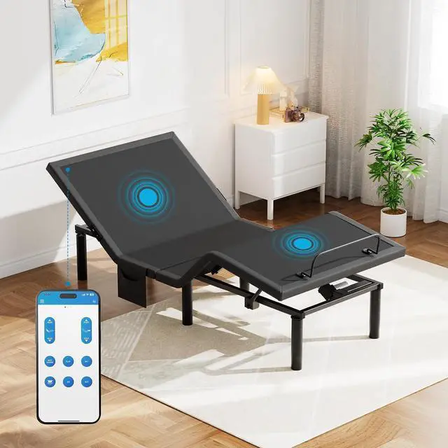 Main image of Pipishell Twin XL Adjustable Bed Frame with Massage, Electric Bed Base with App-Controlled, Head & Foot Incline, 4 USB Ports, LED Under-Bed Lighting, 4 Leg Height Options, and Easy 3-Step Assembly