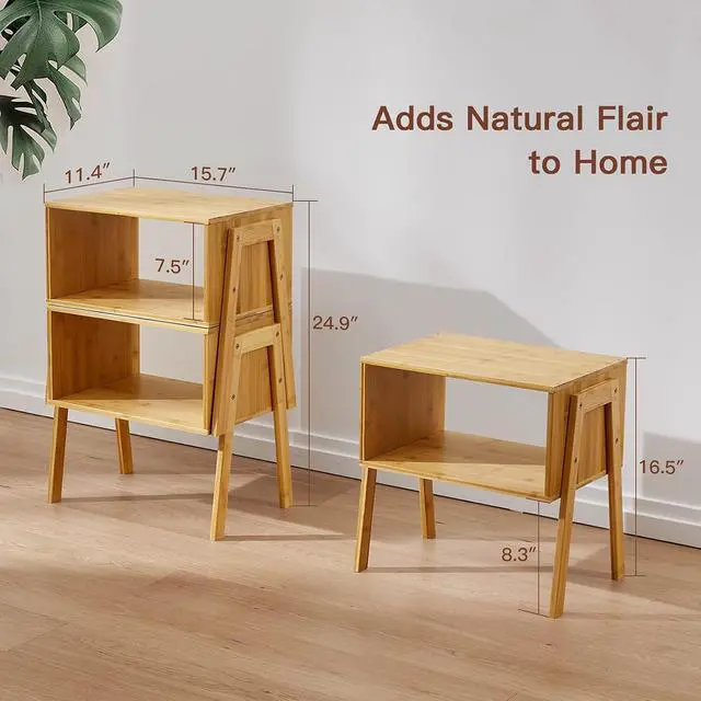 Alt view image 3 of 7 - Pipishell Nightstands Set of 2 & Bamboo Expandable Silverware Drawer Organizer