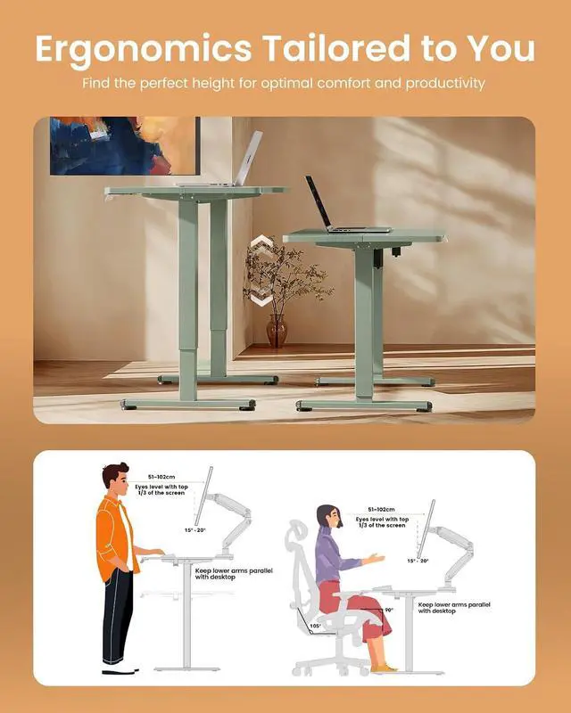 Alt view image 7 of 7 - ErGear Height Adjustable Electric Standing Desk, 32 x 19 Inches Sit Stand up Desk, Memory Computer Home Office Desk,Green