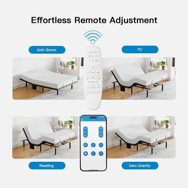 Alt view image 4 of 7 - Pipishell Twin XL Adjustable Bed Frame with Massage, Electric Bed Base with App-Controlled, Head & Foot Incline, 4 USB Ports, LED Under-Bed Lighting, 4 Leg Height Options, and Easy 3-Step Assembly
