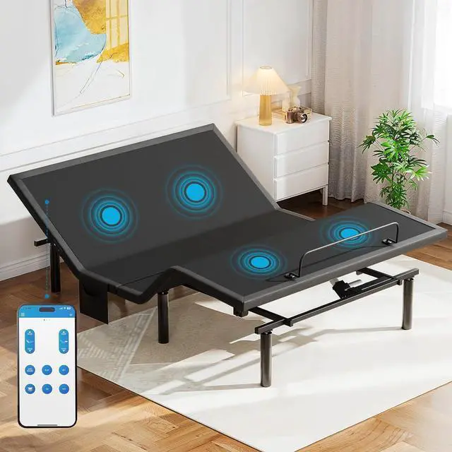 Main image of Pipishell Queen Adjustable Bed Frame with Massage, Electric Bed Base with App-Controlled, Head & Foot Incline, 4 USB Ports, LED Under-Bed Lighting, 4 Leg Height Options, and Easy 3-Step Assembly