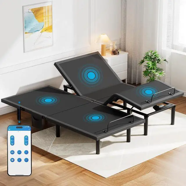 Main image of Pipishell Split King Adjustable Bed Frame with Massage, Electric Bed Base with App-Controlled, Head & Foot Incline, 4 USB Ports, LED Under-Bed Lighting, 4 Leg Height Options