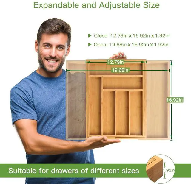 Alt view image 7 of 7 - Pipishell Nightstands Set of 2 & Bamboo Expandable Silverware Drawer Organizer