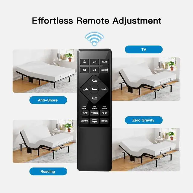 Alt view image 4 of 7 - Pipishell Full Adjustable Bed Frame with Massage, Electric Bed Base with Head & Foot Incline, USB-A & USB-C Ports, LED Under-Bed Lighting, 4 Leg Height Options, and Easy 3-Step Assembly