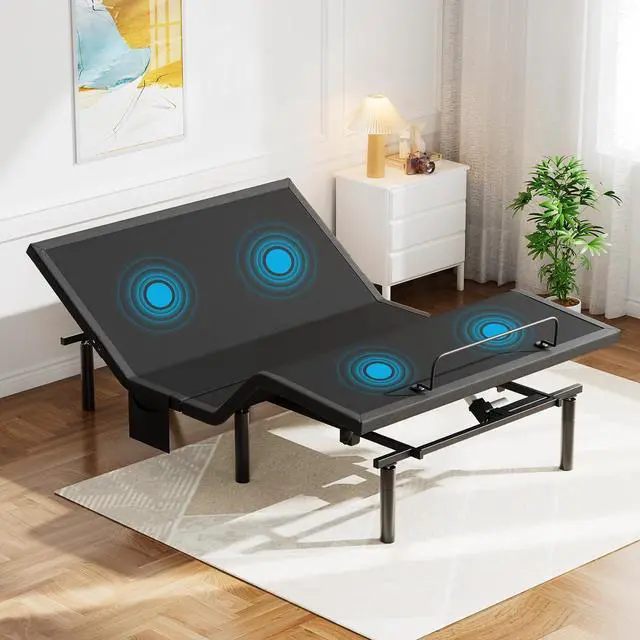 Main image of Pipishell Full Adjustable Bed Frame with Massage, Electric Bed Base with Head & Foot Incline, USB-A & USB-C Ports, LED Under-Bed Lighting, 4 Leg Height Options, and Easy 3-Step Assembly
