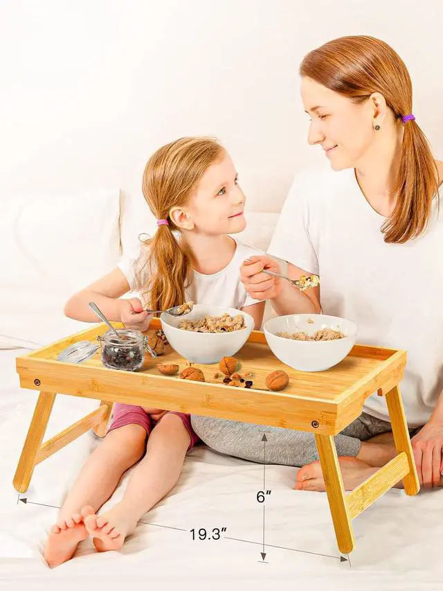 Alt view image 4 of 7 - Pipishell Bamboo Bed Tray Table with Foldable Legs & Bamboo Expandable Silverware Drawer Organizer