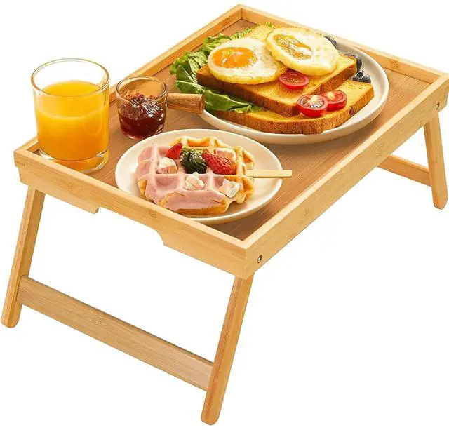 Alt view image 3 of 7 - Pipishell Bamboo Bed Tray Table with Foldable Legs & Bamboo Expandable Silverware Drawer Organizer