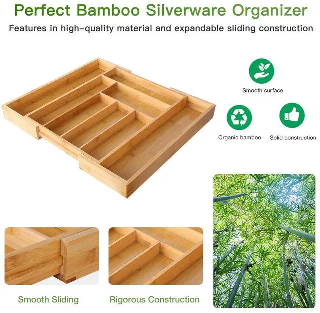 Alt view image 7 of 7 - Pipishell Bamboo Bed Tray Table with Foldable Legs & Bamboo Expandable Silverware Drawer Organizer