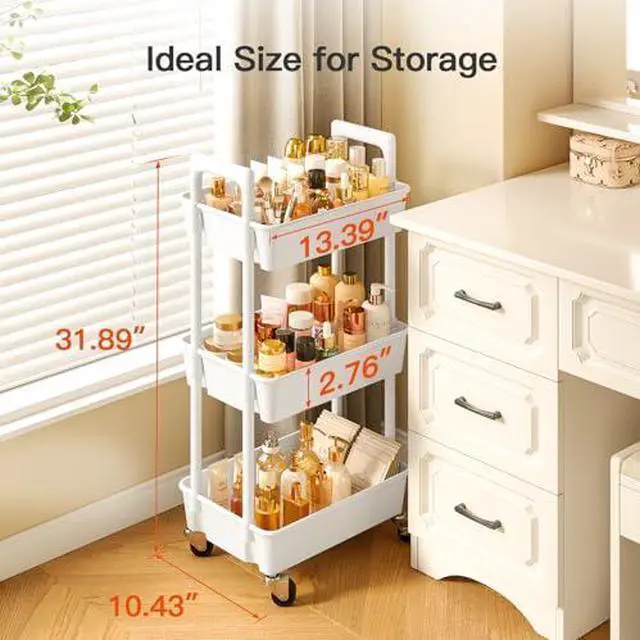 Alt view image 4 of 7 - Pipishell 3-Tier Rolling Storage Cart + Bamboo Nightstand Set of 2 Bundle, Utility Organizer Cart with Wheels & Stackable Bedside Tables for Home, Kitchen, Bathroom & Bedroom