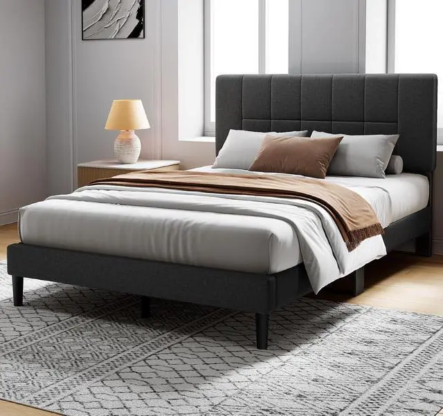 Alt view image 3 of 7 - Pipishell Queen Bed Frame with 12 Thickened Legs&Fabric Upholstered Headboard,1300 lbs Strong Weight Capacity, Adjustable Headboard, No Box Spring Needed, Easy Assembly, Underbed StorageSolid Wooden