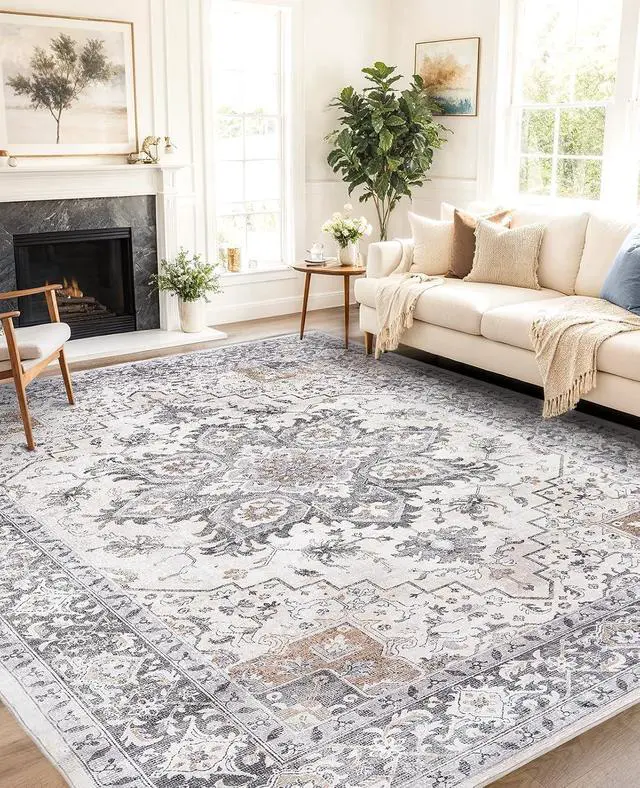 Alt view image 4 of 7 - AMADA HOMEFURNISHING 8x10 Area Rugs, Low-Profile Large Washable Area Rug with Non-Slip Backing & Durable Edge Binding, Vintage Rugs for Living Room, Bedroom, Dinning Room