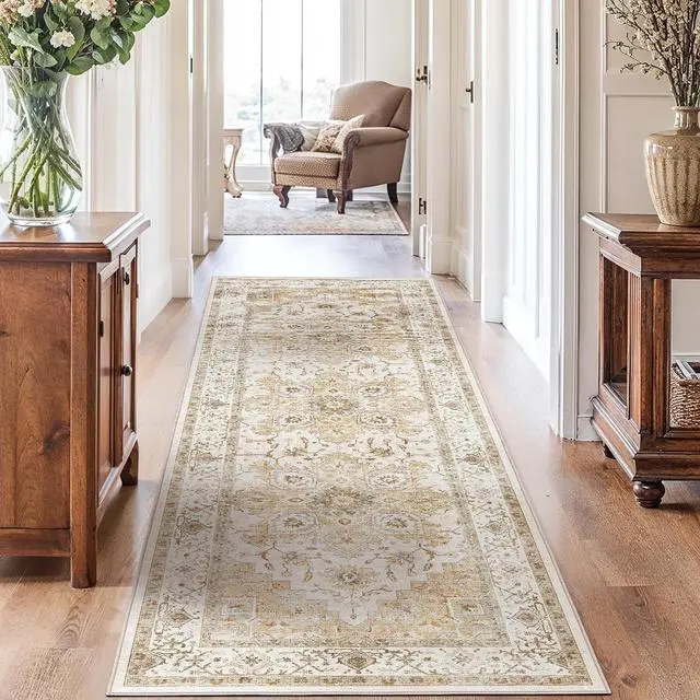 Alt view image 4 of 7 - AMADA HOMEFURNISHING 2'6"x8' Washable Area Rug, Low-Profile Entryway Rug with Non-Slip Backing & Durable Edge Binding, Vintage Rug Pattern, Small Rugs for Entryway, Kitchen & Living Room