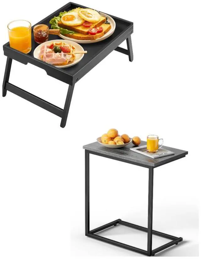 Main image of Pipishell C Shaped End Table 27 inches High, Bed Tray Table with Folding Legs Wooden