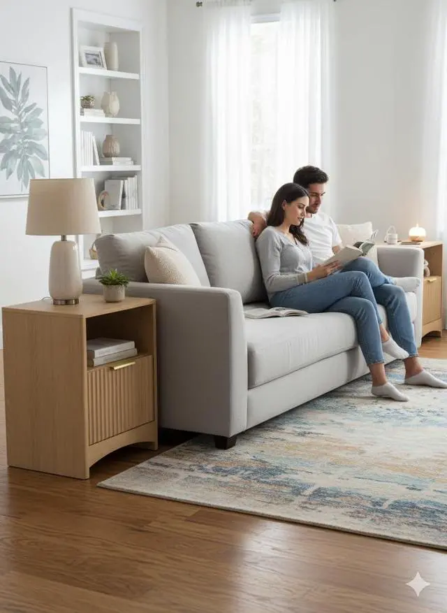 Alt view image 6 of 6 - Pipishell Nightstand with Charging Station, Fluted Bedside Table with Storage & Drawer, Modern End Tables with USB & AC Outlets, Small Wood Night Stand for Bedroom, Light Oak