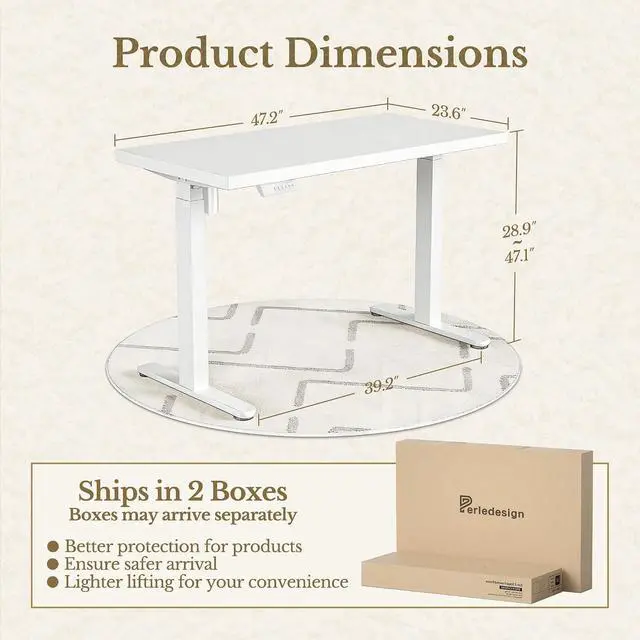 Alt view image 2 of 6 - ErGear Electric Standing Desk, 48 Inch Adjustable Height Sit Stand Up Desk with 1.18" Thickness Whole-Piece Desktop, Computer Office Desk for Home Office, White