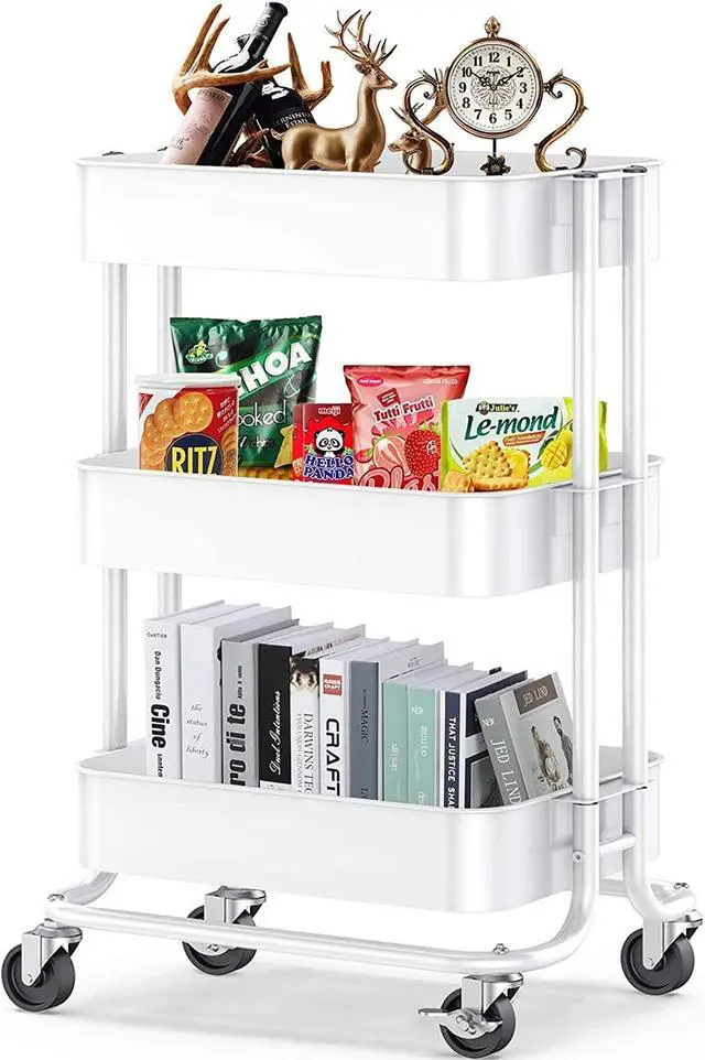 Main image of Pipishell 3 Tier Rolling Cart - Metal Utility Cart with Lockable Wheels and Handle, Rolling Storage for Art & Craft Storage - Organizer Cart for Nursery, Craft Room, Kitchen, Bathroom