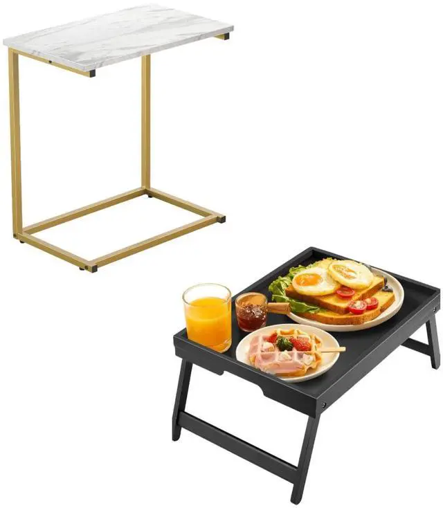 Main image of Pipishell Bamboo Bed Breakfast Tray with Foldable Legs(Black), C Shaped End Table