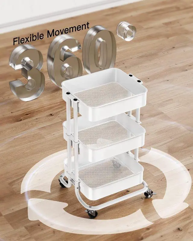 Alt view image 5 of 7 - Pipishell 3 Tier Rolling Cart - Metal Utility Cart with Lockable Wheels and Handle, Rolling Storage for Art & Craft Storage - Organizer Cart for Nursery, Craft Room, Kitchen, Bathroom