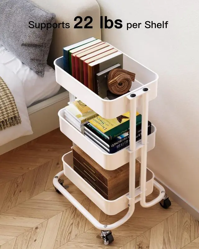 Alt view image 6 of 7 - Pipishell 3 Tier Rolling Cart - Metal Utility Cart with Lockable Wheels and Handle, Rolling Storage for Art & Craft Storage - Organizer Cart for Nursery, Craft Room, Kitchen, Bathroom