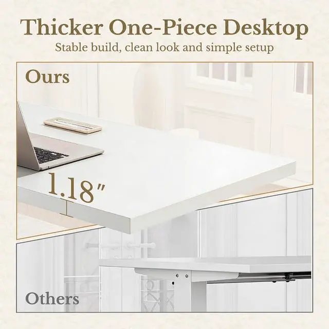 Alt view image 4 of 6 - ErGear Electric Standing Desk, 48 Inch Adjustable Height Sit Stand Up Desk with 1.18" Thickness Whole-Piece Desktop, Computer Office Desk for Home Office, White