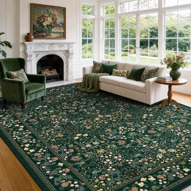 Main image of AMADA HOMEFURNISHING 8x10 Washable Area Rugs for Living Room, Non-Slip & Low-Profile Floral Large Area Rug with Durable Edge Binding, Soft Rugs for Living Room, Bedroom, Dining Room