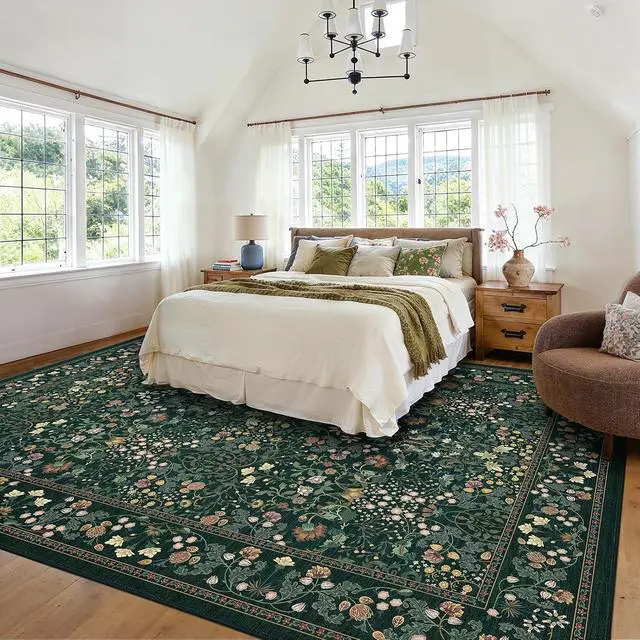 Alt view image 2 of 7 - AMADA HOMEFURNISHING 8x10 Washable Area Rugs for Living Room, Non-Slip & Low-Profile Floral Large Area Rug with Durable Edge Binding, Soft Rugs for Living Room, Bedroom, Dining Room