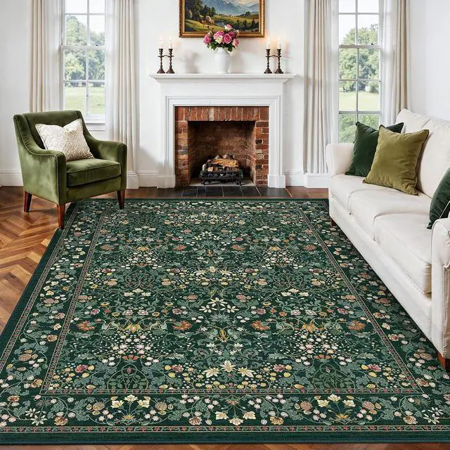 Alt view image 3 of 7 - AMADA HOMEFURNISHING 8x10 Washable Area Rugs for Living Room, Non-Slip & Low-Profile Floral Large Area Rug with Durable Edge Binding, Soft Rugs for Living Room, Bedroom, Dining Room