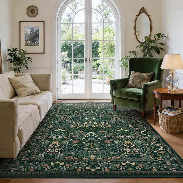 Alt view image 4 of 7 - AMADA HOMEFURNISHING 5x7 Area Rug, Washable Living Room Rug with Non-Slip Backing, Low Pile and Durable Edge Binding, Vintage Soft Floral Rugs for Living Room, Bedroom, Dining Room