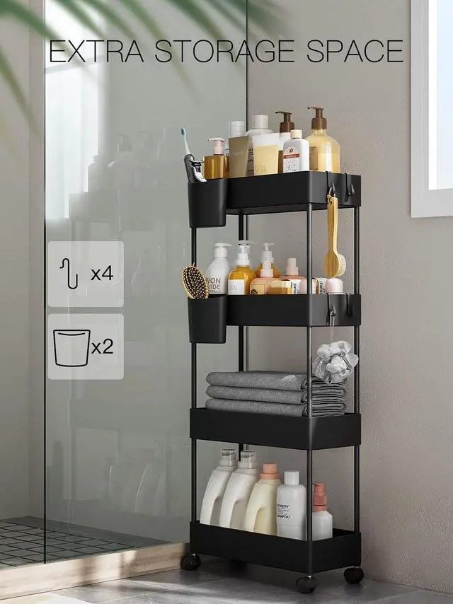 Alt view image 2 of 7 - 2 Pcs Pipishell 3 Tier Mesh Utility Cart, Rolling Metal Organization Cart with Handle and Lockable Wheels