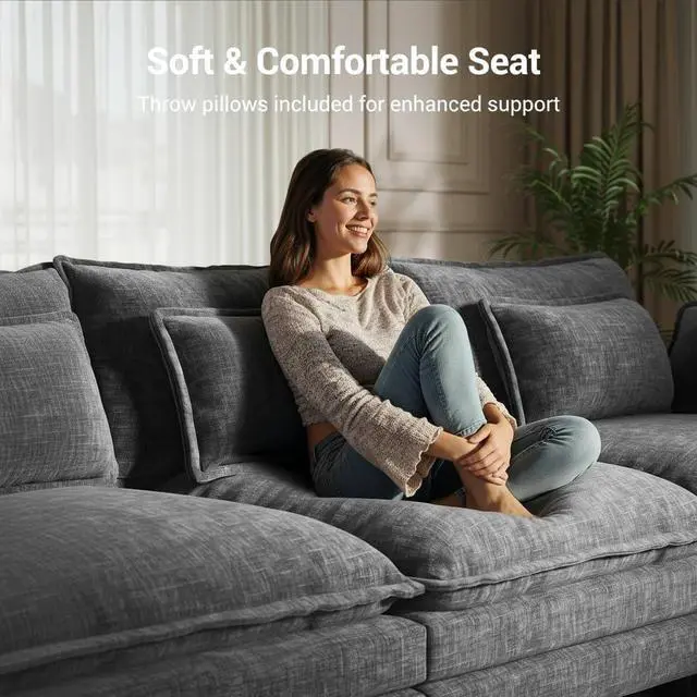Alt view image 5 of 7 - Amada U Shaped Modular Sectional Sofa, 110.6" Cloud Couch with Deep Seat and Chenille Fabric, 5 Seater Comfy Modular Couch with 2 Movable Ottomans & Throw Pillows for Living Room, Apartment, Grey