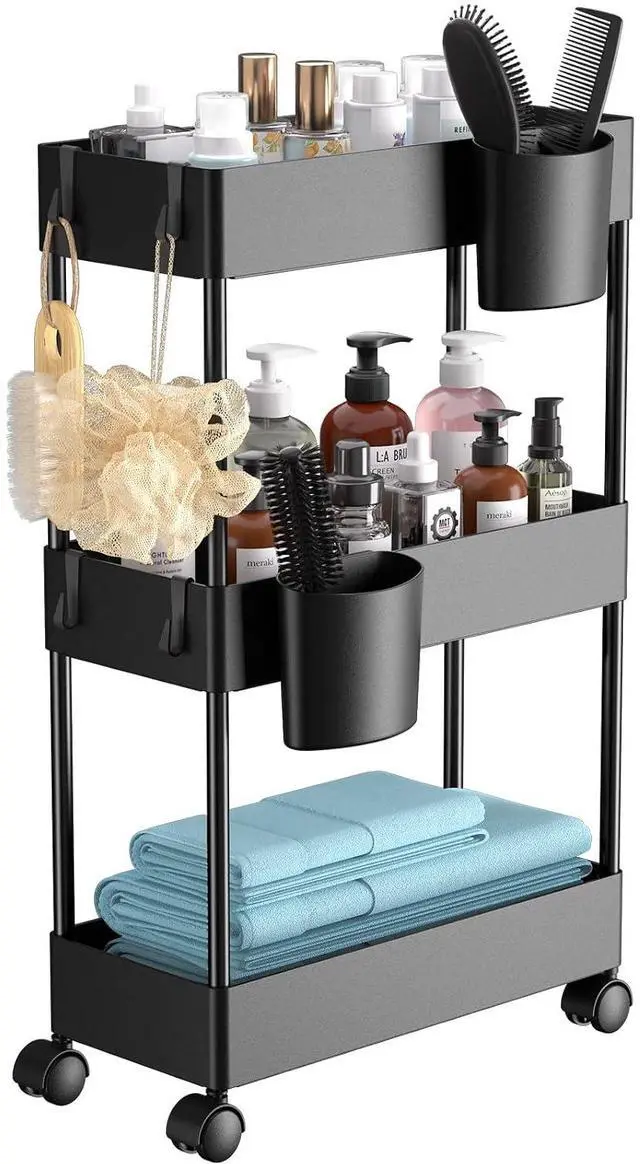 Main image of Pipishell 3 Tier Mesh Utility Cart, Rolling Metal Organization Cart with Handle and Lockable Wheels