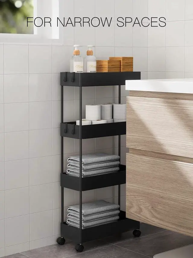 Alt view image 3 of 7 - 2 Pcs Pipishell 3 Tier Mesh Utility Cart, Rolling Metal Organization Cart with Handle and Lockable Wheels