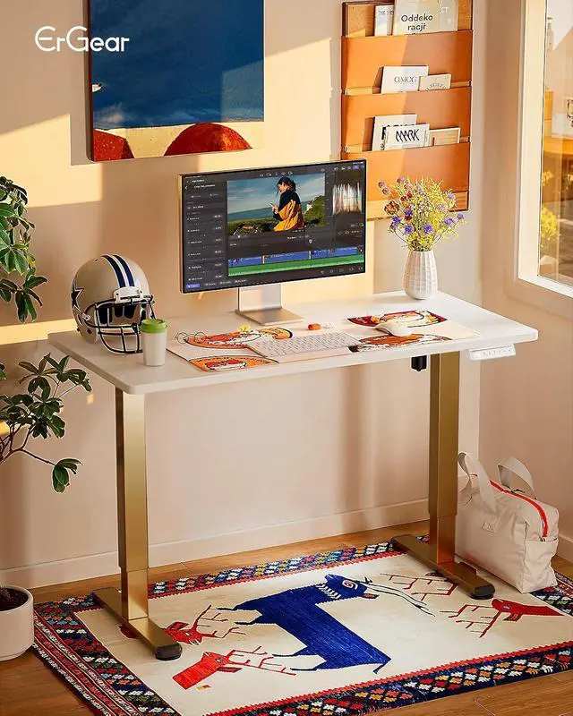Alt view image 2 of 7 - ErGear Height Adjustable Electric Standing Desk, 32 x 19 Inches Sit Stand up Desk, Memory Computer Home Office Desk, White+Gold