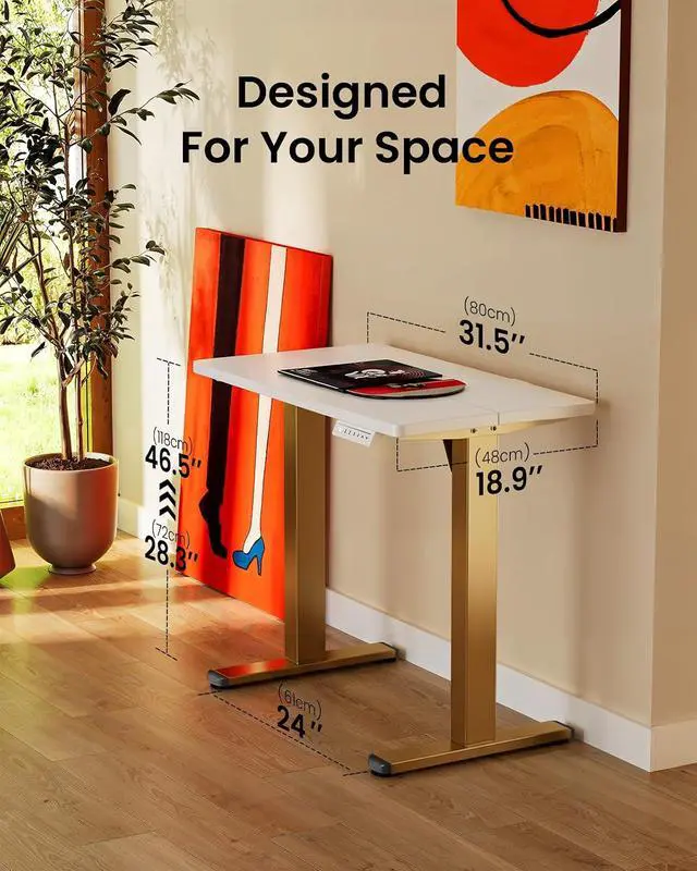 Alt view image 3 of 7 - ErGear Height Adjustable Electric Standing Desk, 32 x 19 Inches Sit Stand up Desk, Memory Computer Home Office Desk, White+Gold