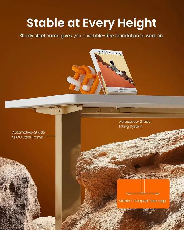 Alt view image 4 of 7 - ErGear Height Adjustable Electric Standing Desk, 32 x 19 Inches Sit Stand up Desk, Memory Computer Home Office Desk, White+Gold