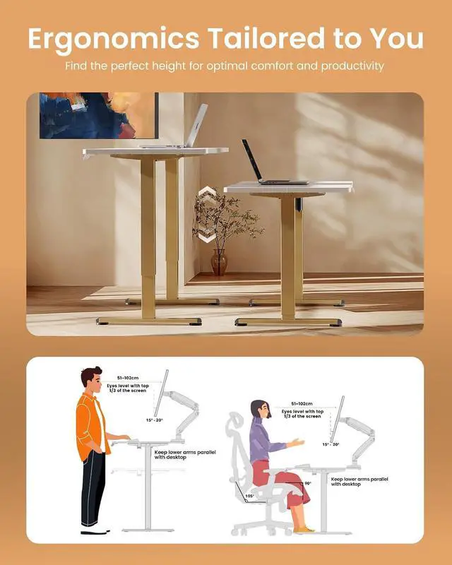 Alt view image 7 of 7 - ErGear Height Adjustable Electric Standing Desk, 32 x 19 Inches Sit Stand up Desk, Memory Computer Home Office Desk, White+Gold