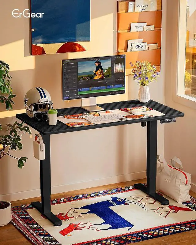 Alt view image 2 of 7 - ErGear Height Adjustable Electric Standing Desk, 48 x 24 Inches Sit Stand up Desk, Memory Computer Home Office Desk, Carbon Fiber Black