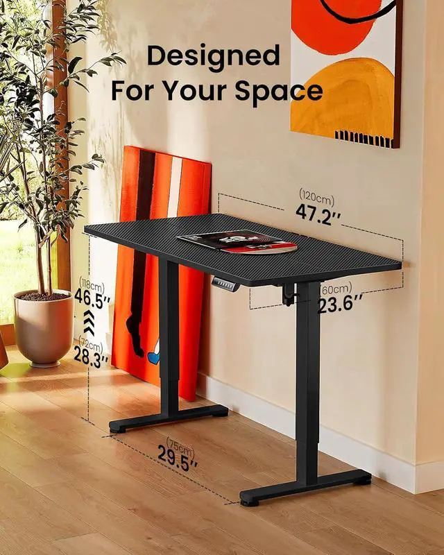 Alt view image 3 of 7 - ErGear Height Adjustable Electric Standing Desk, 48 x 24 Inches Sit Stand up Desk, Memory Computer Home Office Desk, Carbon Fiber Black